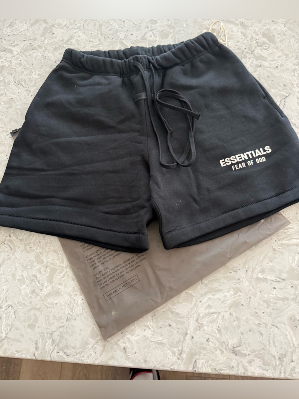 ESSENTIALS Black Logo Drawstring Shorts
